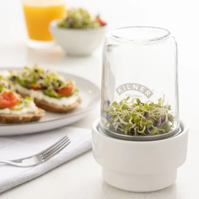 kilner-sprouting-2-piece-set-0-5l-jar-with-stainless-steel-mesh-lid-and-ceramic- image 1
