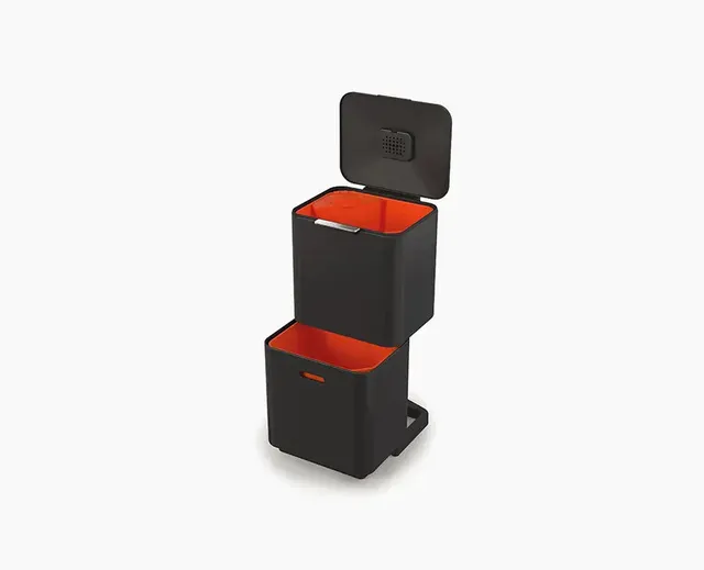 joseph-joseph-totem-max-60l-black-waste-recycling-bin-dual-compartment-with-odou image 1