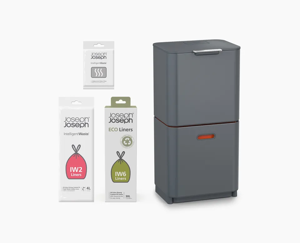 joseph-joseph-totem-max-60l-grey-waste-recycling-bin-starter-set image 1