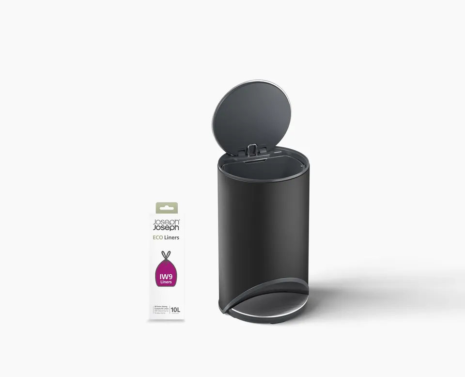 joseph-joseph-arc-10l-easy-push-matt-black-pedal-bin-starter-set-with-recycled-l image 1