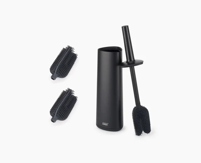 joseph-joseph-flex-360-matt-black-toilet-brush-starter-set-brush-2-replacement-h image 1