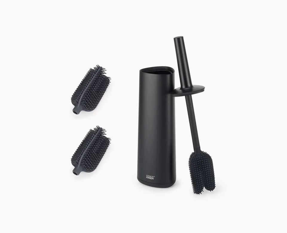 joseph-joseph-flex-360-matt-black-toilet-brush-starter-set-brush-2-replacement-h image 1