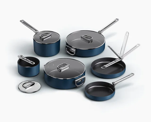 joseph-joseph-space-folding-handle-ceramic-non-stick-6-piece-blue-cookware-set image 1
