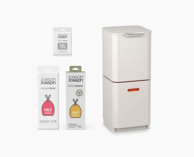joseph-joseph-totem-compact-40l-stone-waste-recycling-bin-starter-set-3-in-1-des image 1