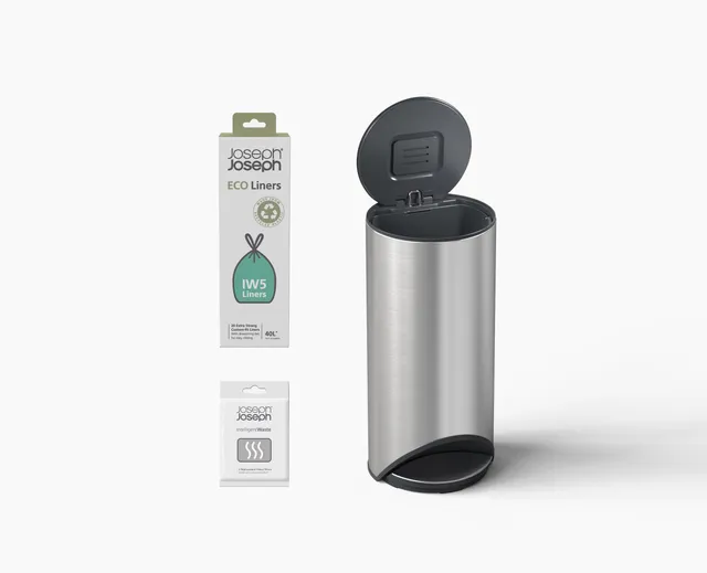 joseph-joseph-arc-30l-easy-push-stainless-steel-pedal-bin-starter-set-with-odour image 1