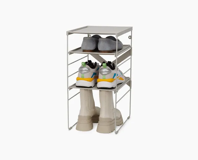 joseph-joseph-level-adjustable-ecru-shoe-rack-4-pair-steel-frame-storage image 1