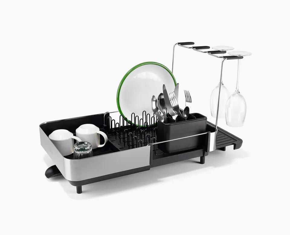 joseph-joseph-extend-steel-plus-expandable-black-dish-drainer-with-wine-glass-ra image 1