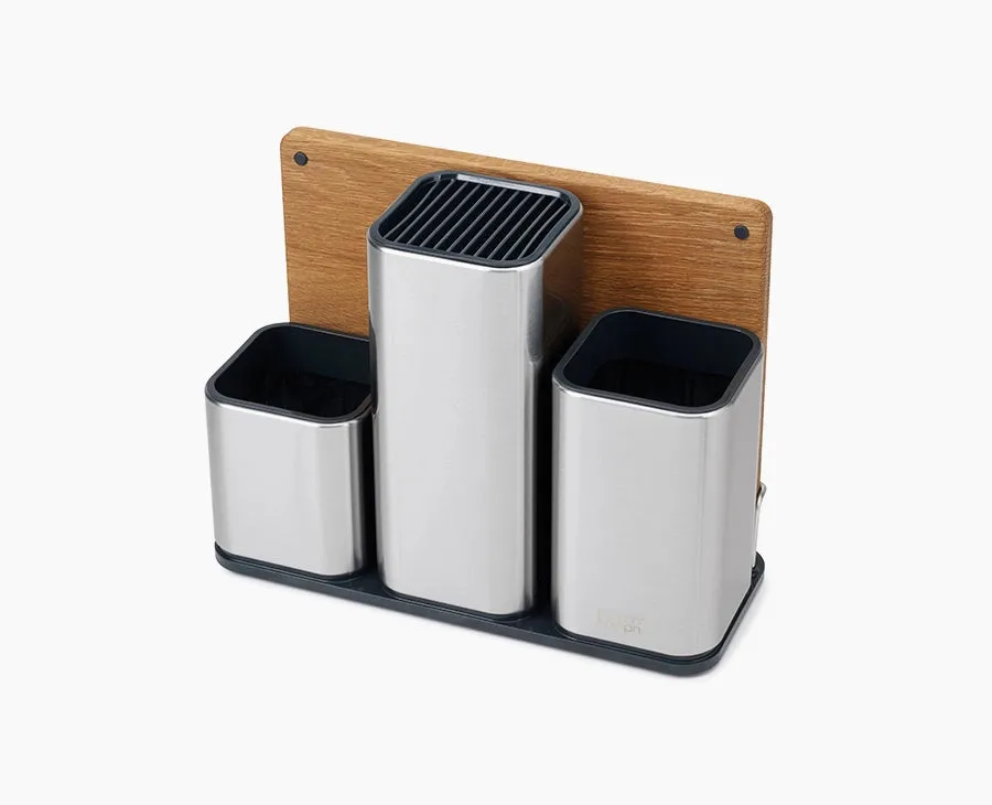 joseph-joseph-counterstore-stainless-steel-worktop-organiser-with-oak-board image 1