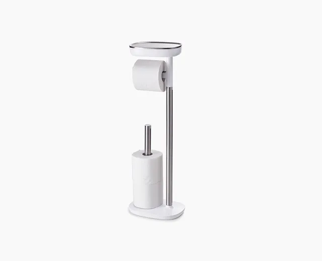 joseph-joseph-easystore-stainless-steel-toilet-roll-holder-with-shelf-and-base-s image 1