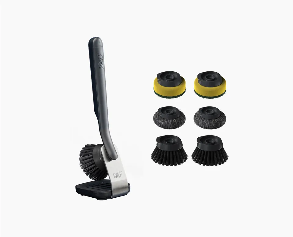 joseph-joseph-sinktech-washing-up-brush-with-steel-stand-extra-heads image 1