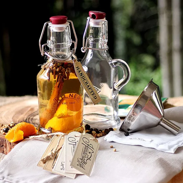 kilner-6-piece-glassware-infused-gin-set-2-bottles-funnel-muslin-squares-recipe- image 1