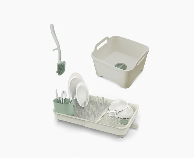 joseph-joseph-3-piece-stone-green-dish-drainer-washing-up-bowl-brush-set image 1