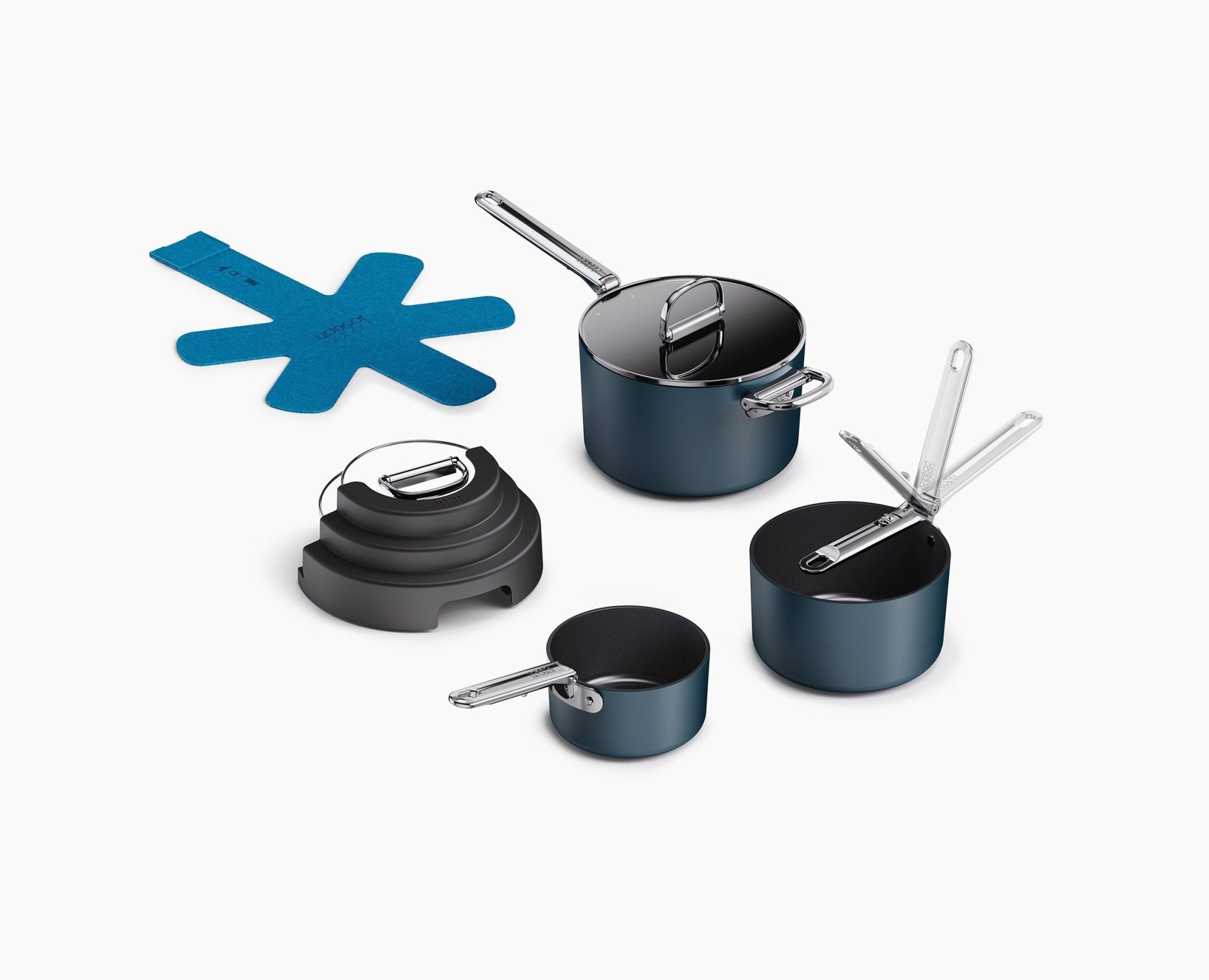 joseph-joseph-space-stack-folding-handle-non-stick-3-piece-blue-saucepan-set-wit image 1
