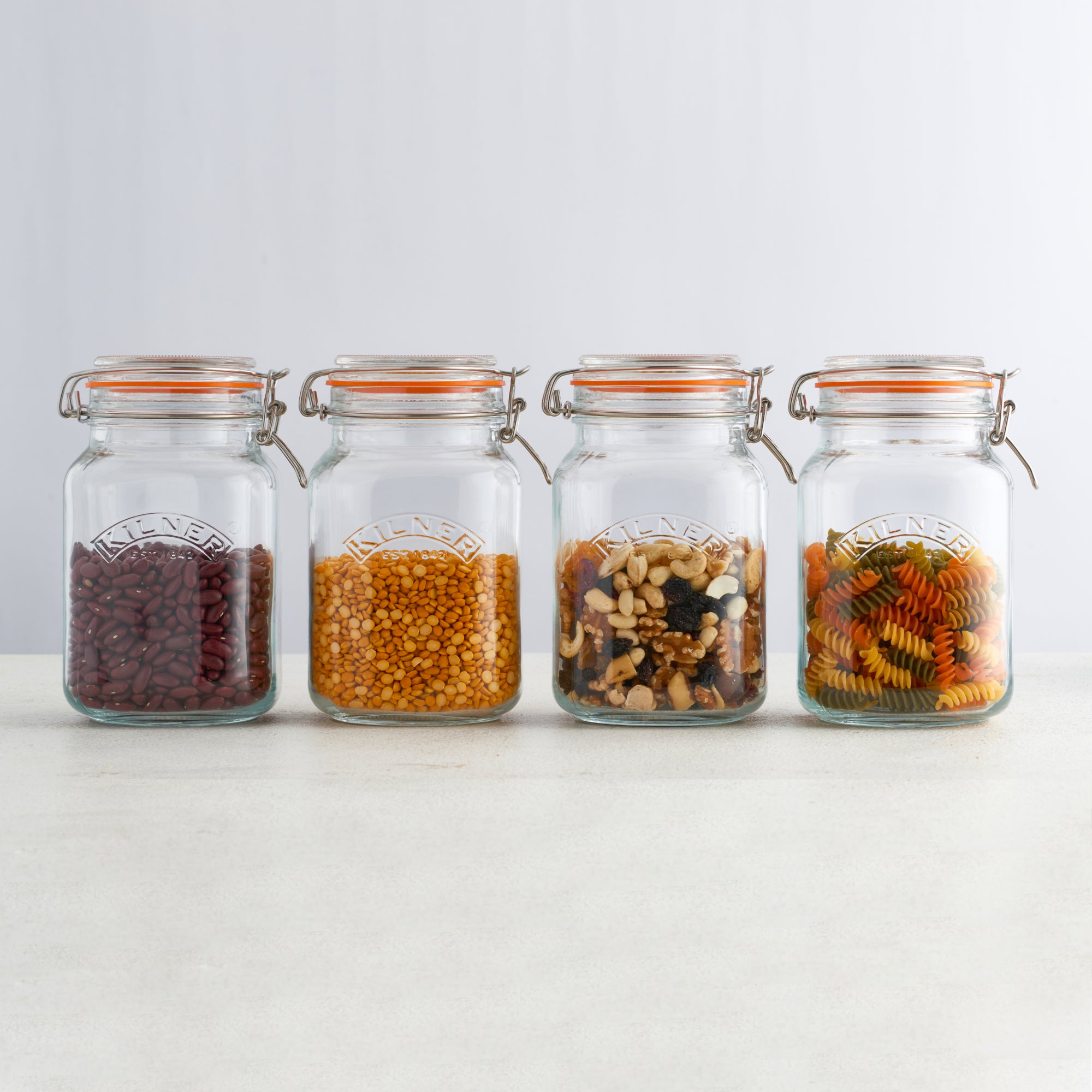 kilner-square-clip-top-jars-set-of-3-34oz-51oz-68oz-for-space-saving-storage image 3