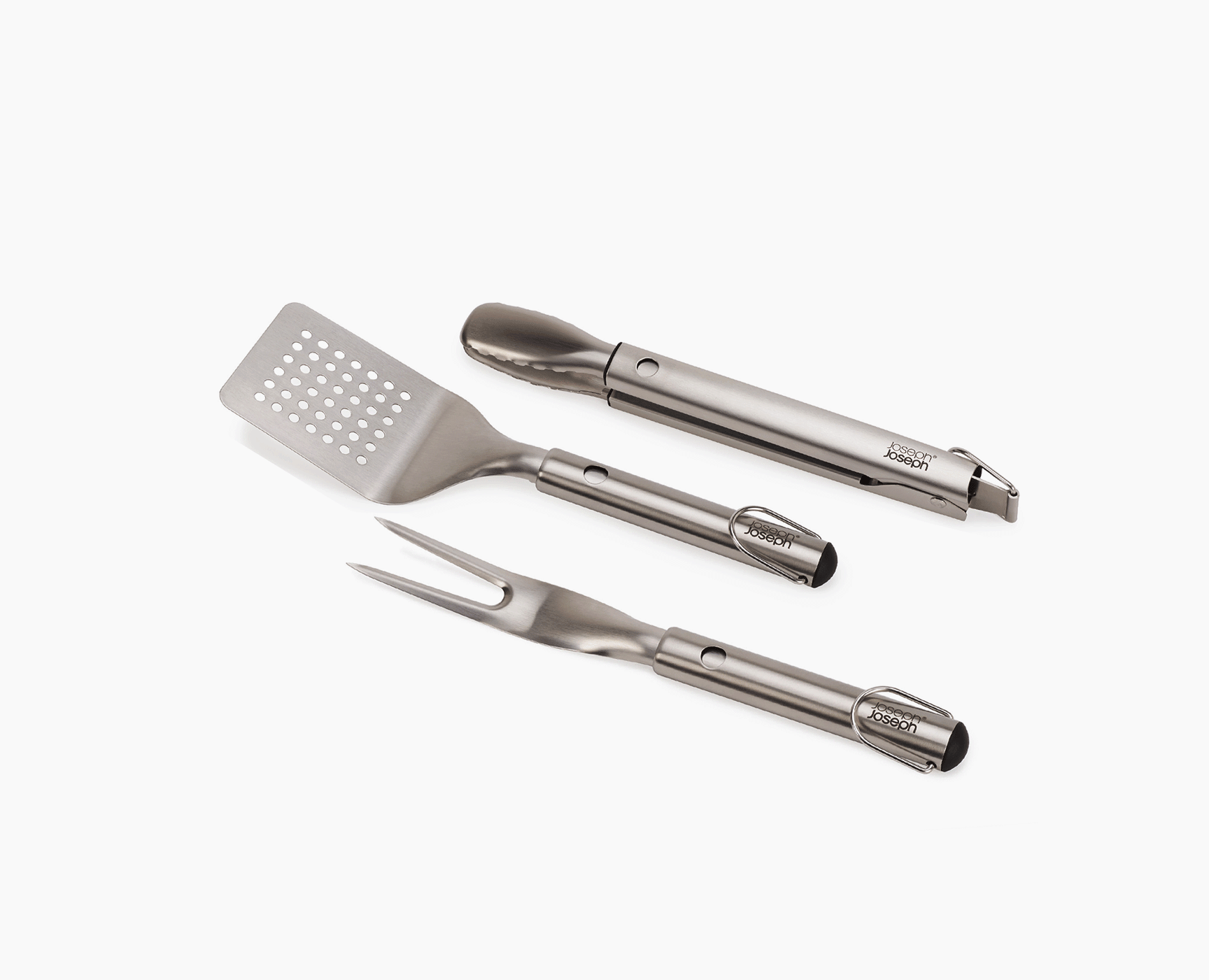 joseph-joseph-grillout-3-piece-stainless-steel-bbq-turner-tongs-fork-set-retract image 3