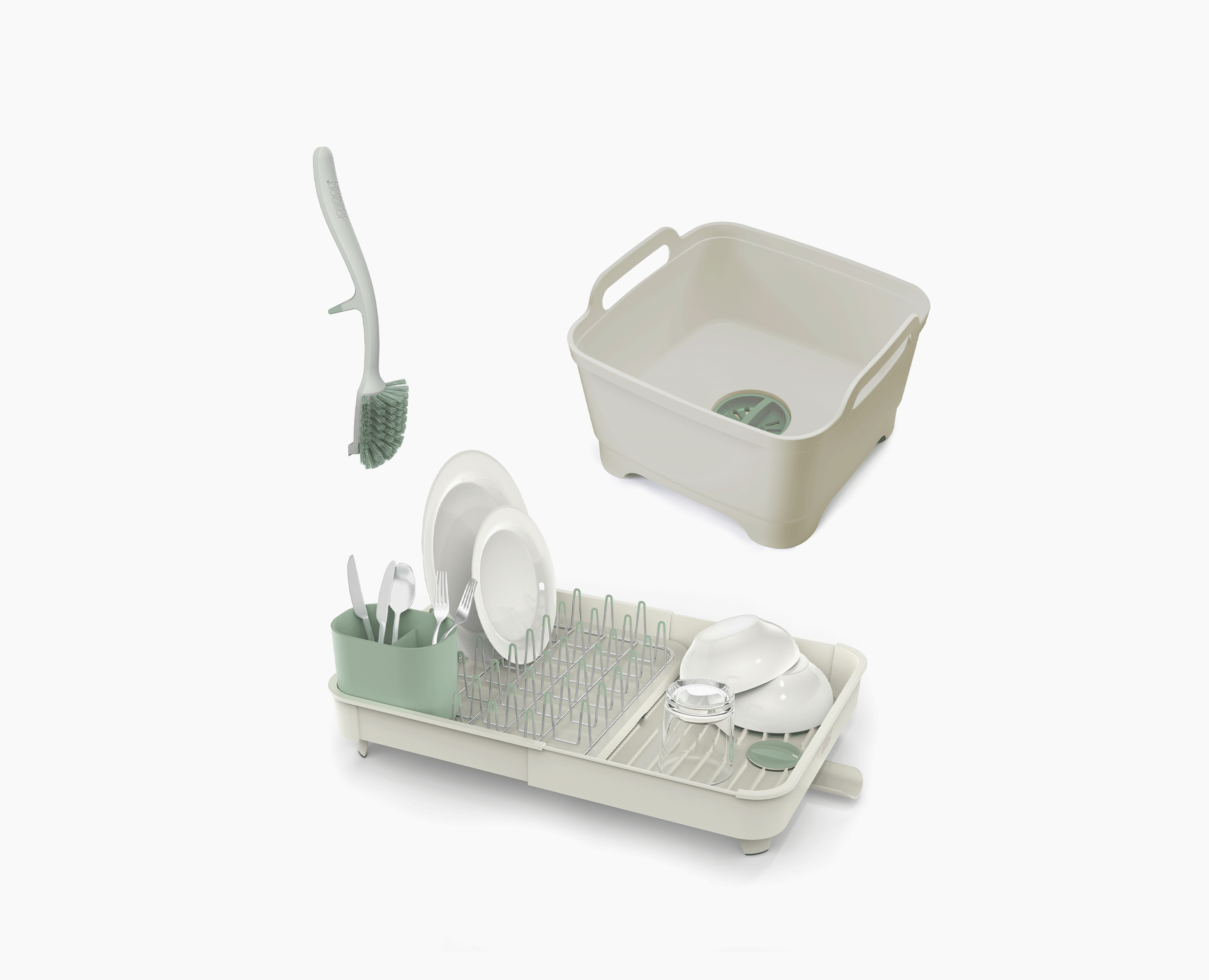 joseph-joseph-3-piece-stone-green-dish-drainer-washing-up-bowl-brush-set image 1