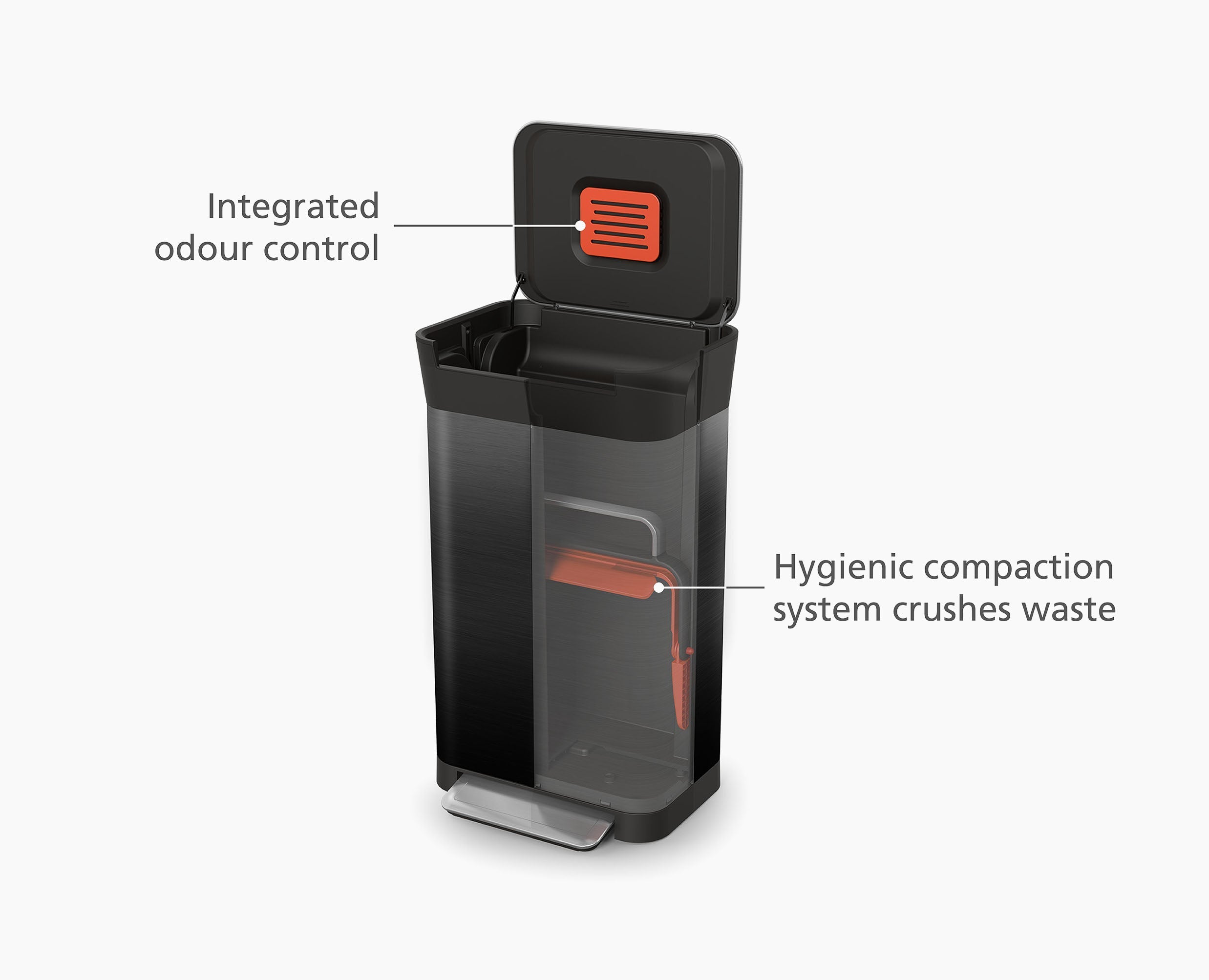 joseph-joseph-titan-30l-black-trash-compactor-steel-waste-compactor-with-hygieni image 8