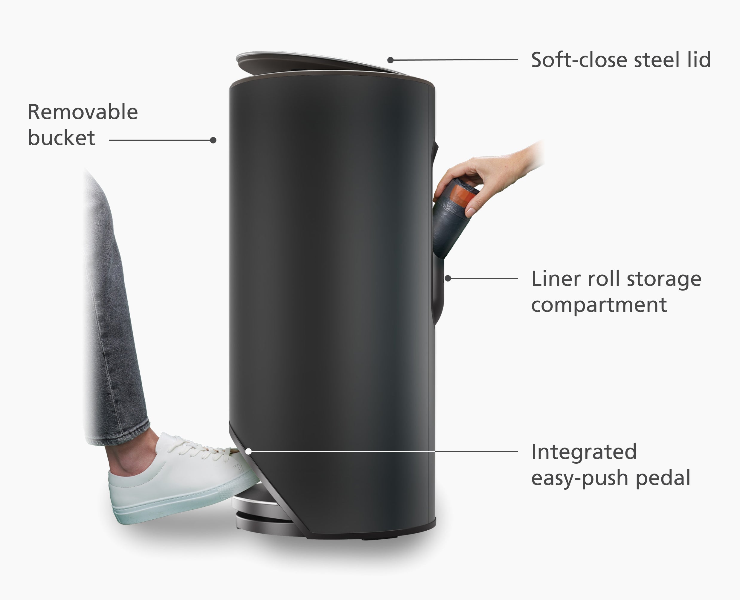 joseph-joseph-arc-30l-easy-push-matt-black-pedal-bin-with-liner-storage image 4