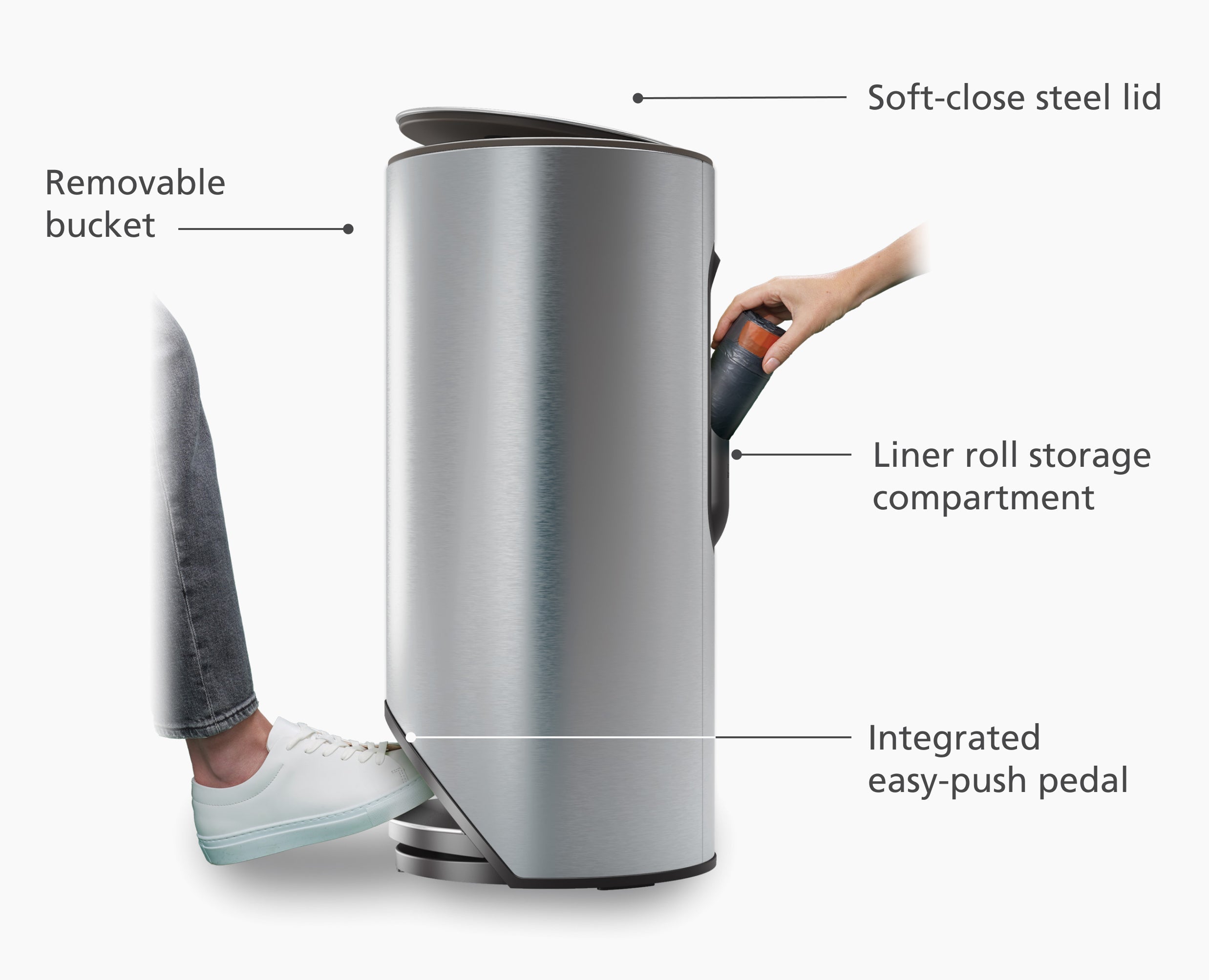 joseph-joseph-arc-30l-easy-push-stainless-steel-pedal-bin-hands-free-space-savin image 4