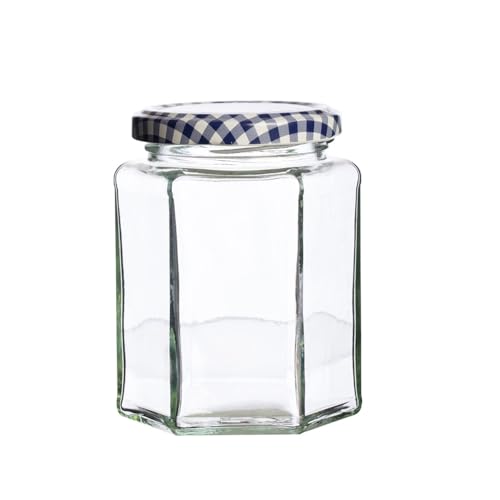 kilner-9-5oz-hexagonal-twist-top-jar-classic-glass-jar-with-blue-gingham-lid image 6