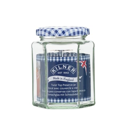 kilner-9-5oz-hexagonal-twist-top-jar-classic-glass-jar-with-blue-gingham-lid image 7