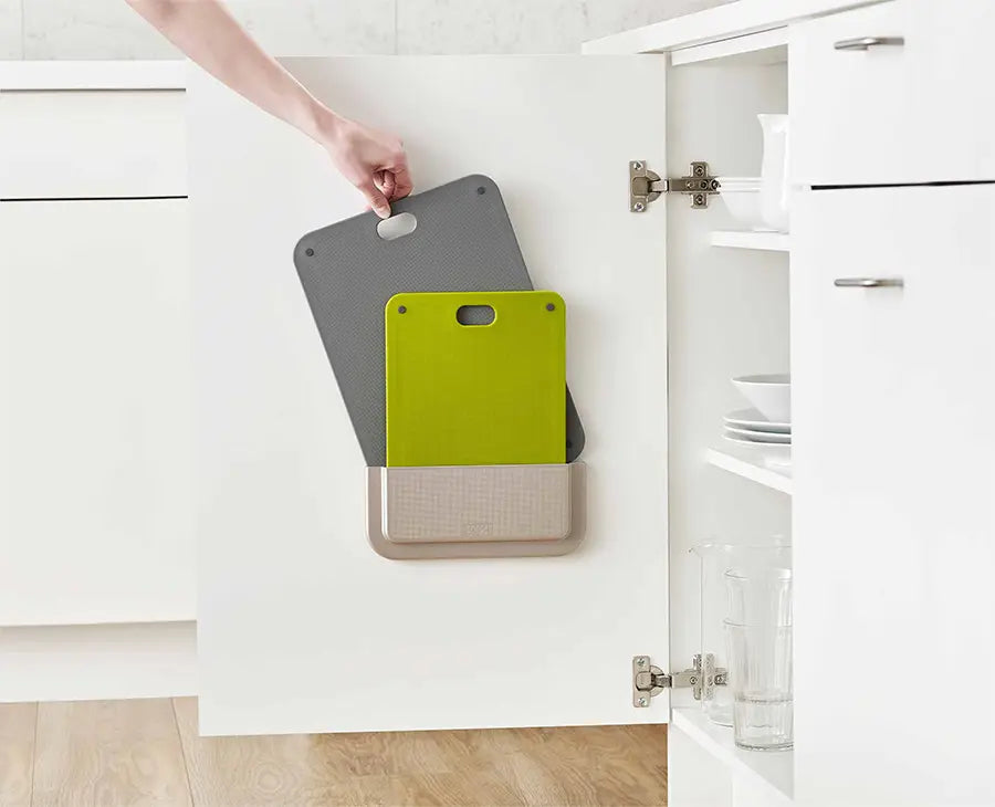 joseph-joseph-doorstore-chop-2-piece-grey-chopping-board-set-with-slimline-door- image 2