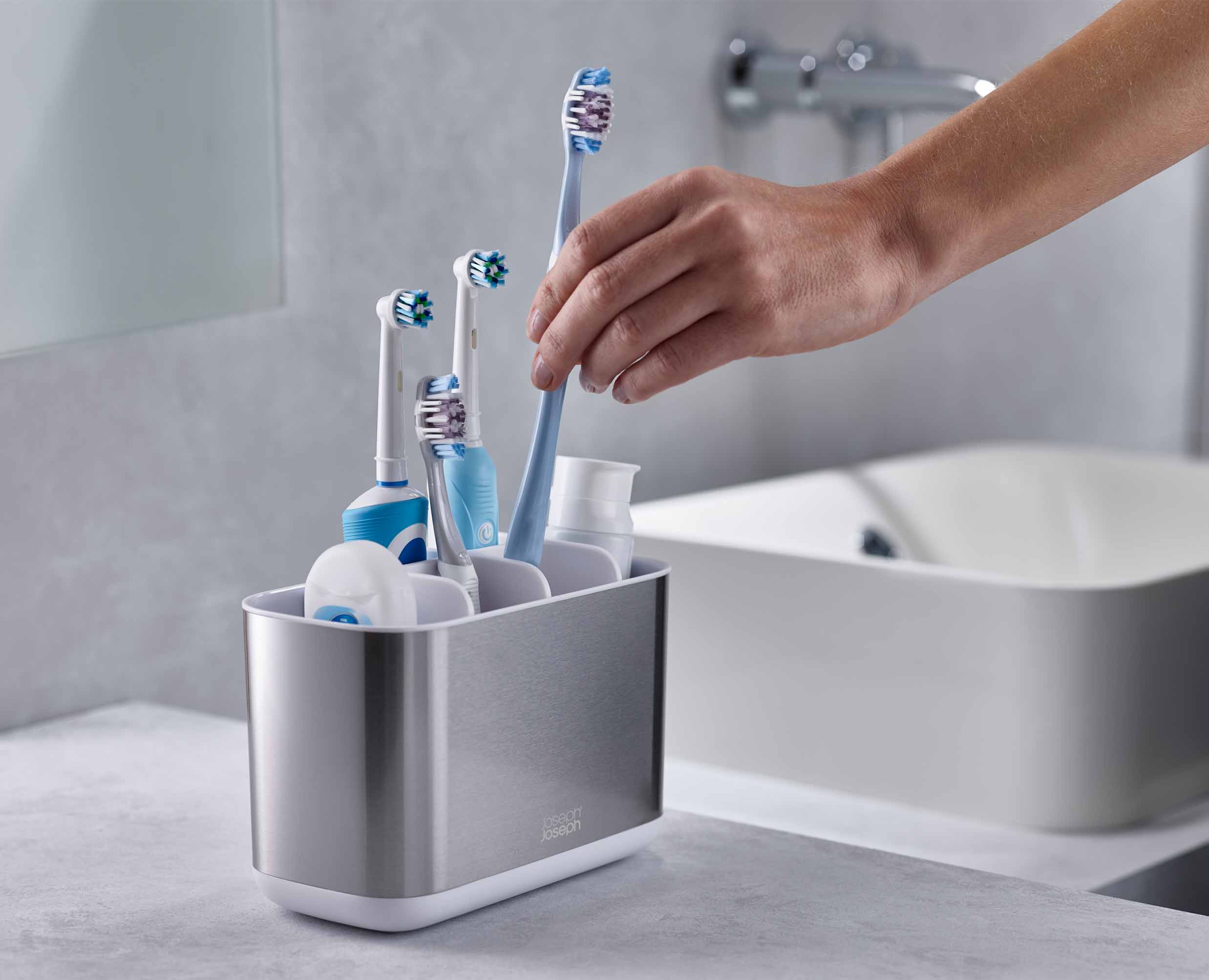 joseph-joseph-2-piece-stainless-steel-bathroom-sink-set-with-soap-pump-and-tooth image 4