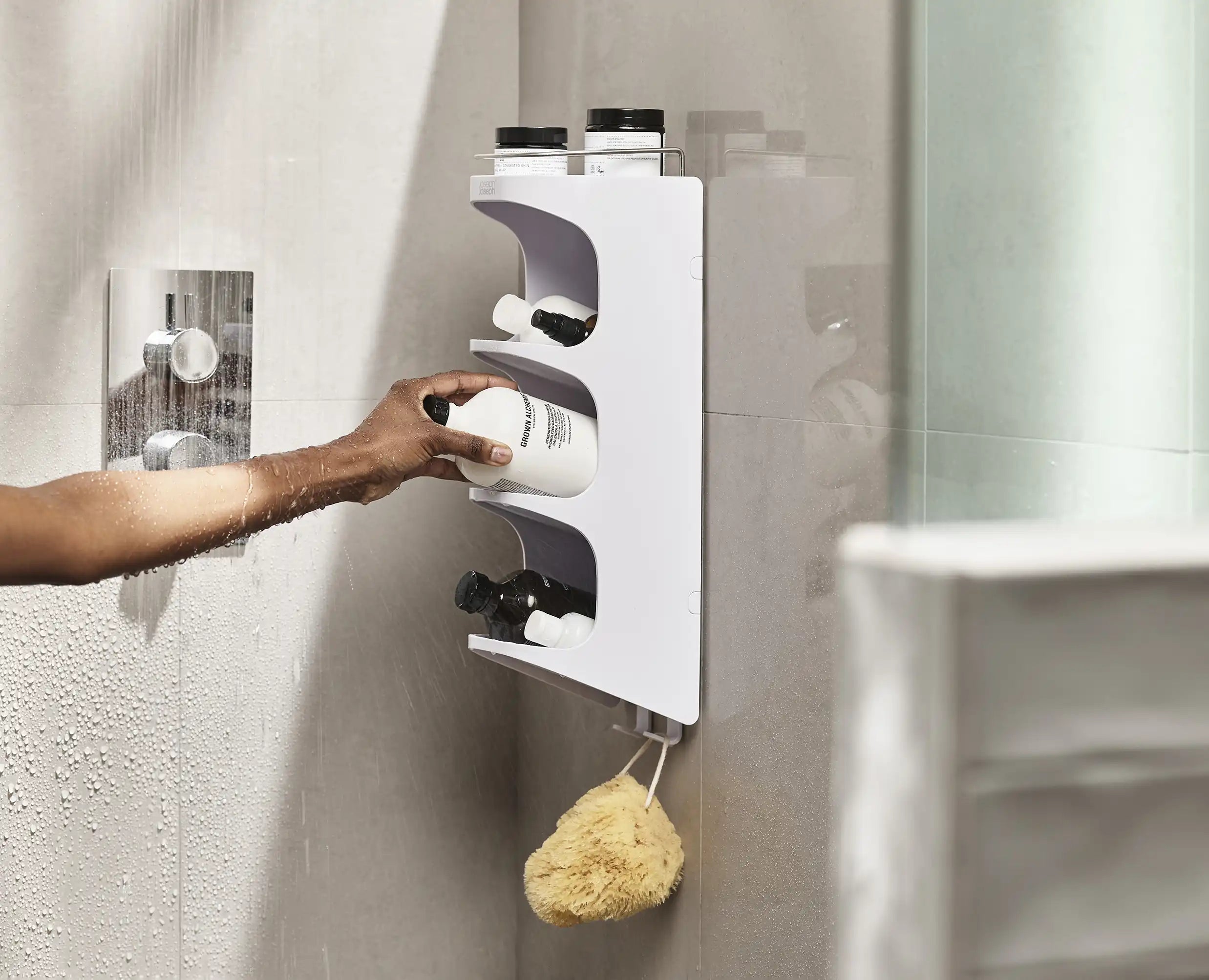 joseph-joseph-capsule-4-tier-white-shower-shelf-with-stainless-steel-rail-and-ho image 3
