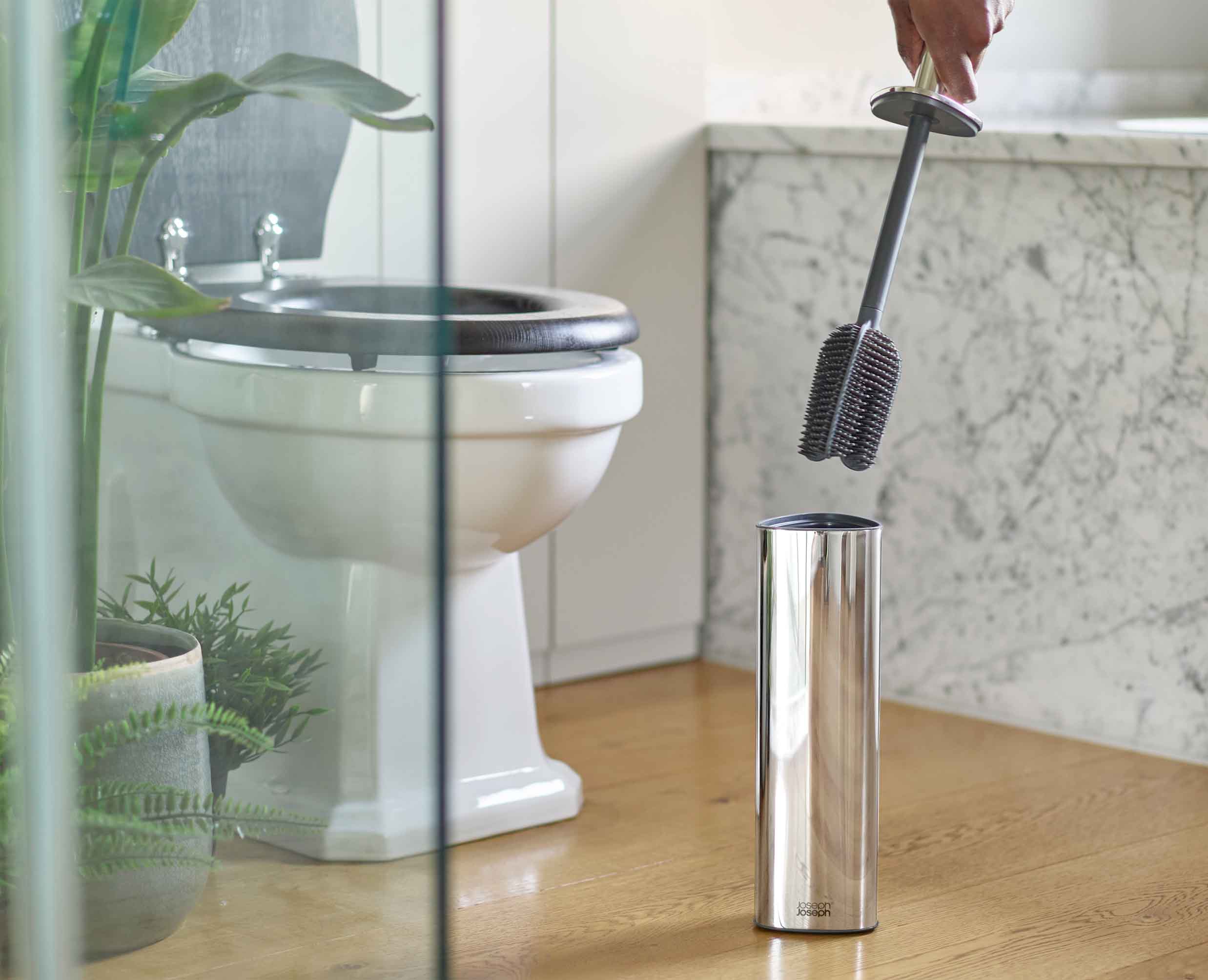 joseph-joseph-flex-360-luxe-toilet-brush-with-stainless-steel-finish-and-triple- image 3
