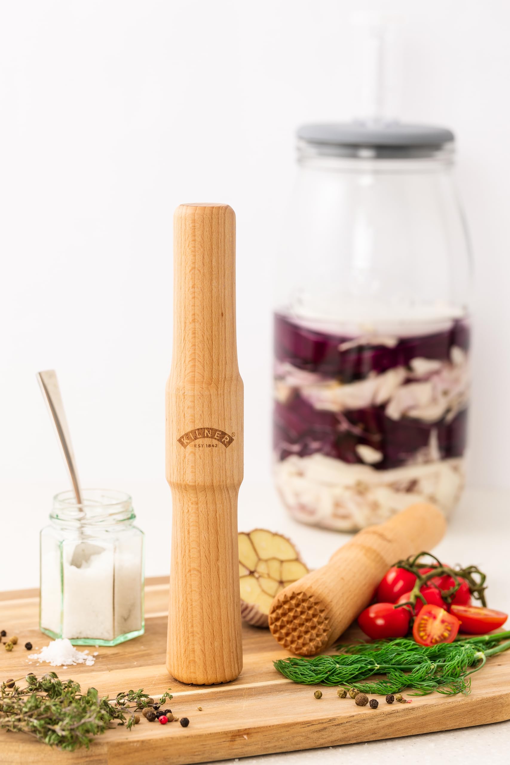 kilner-fermentation-packer-beech-wood-tool-textured-mashing-head-for-sauerkraut- image 2
