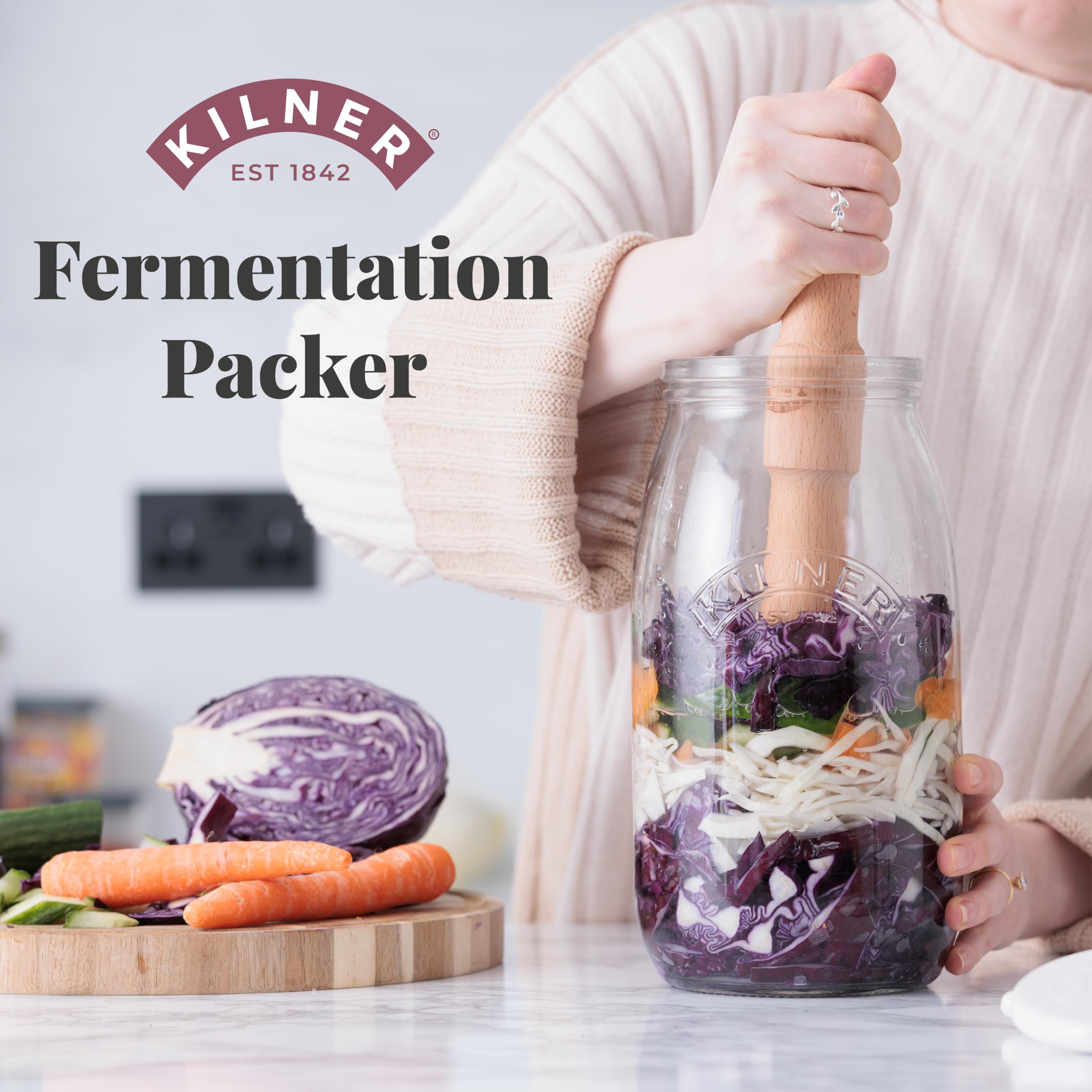 kilner-fermentation-packer-beech-wood-tool-textured-mashing-head-for-sauerkraut- image 3