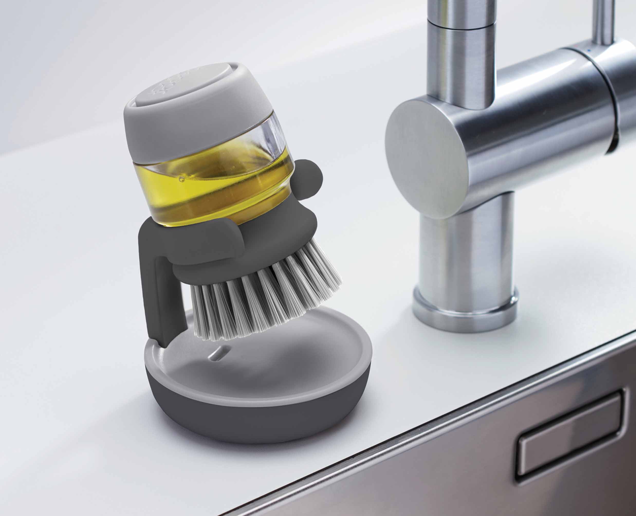 joseph-joseph-palm-scrub-grey-washing-up-brush-with-soap-dispenser image 7