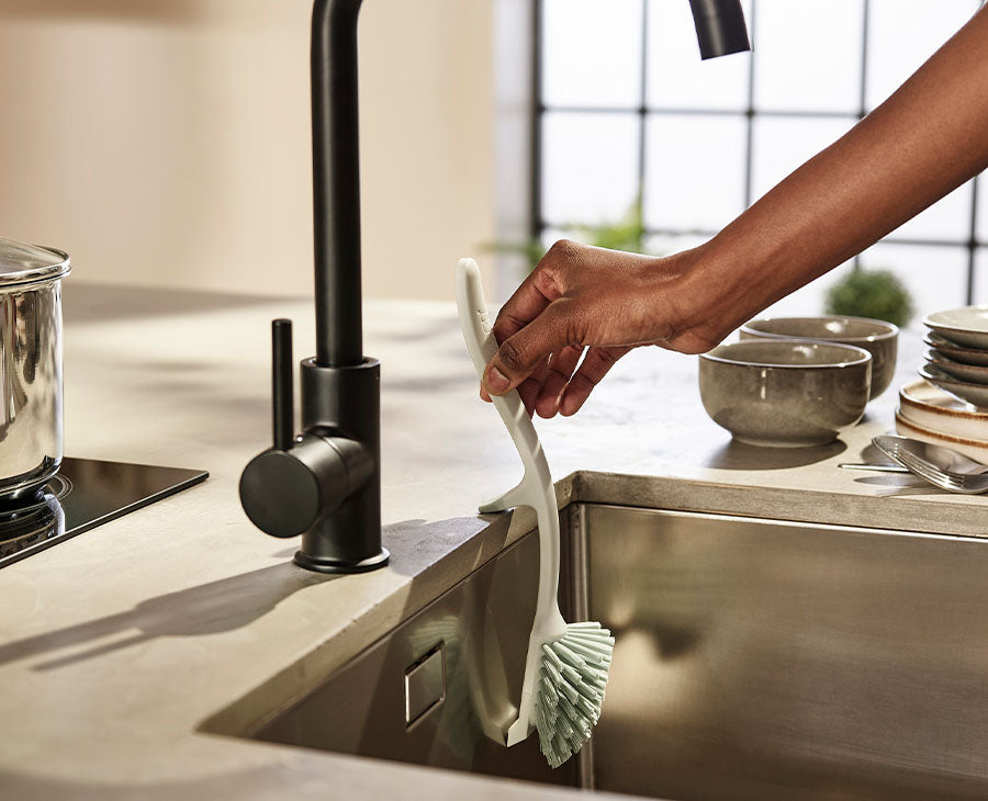 joseph-joseph-edge-grey-washing-up-brush-with-integrated-sink-rest-and-replaceme image 2