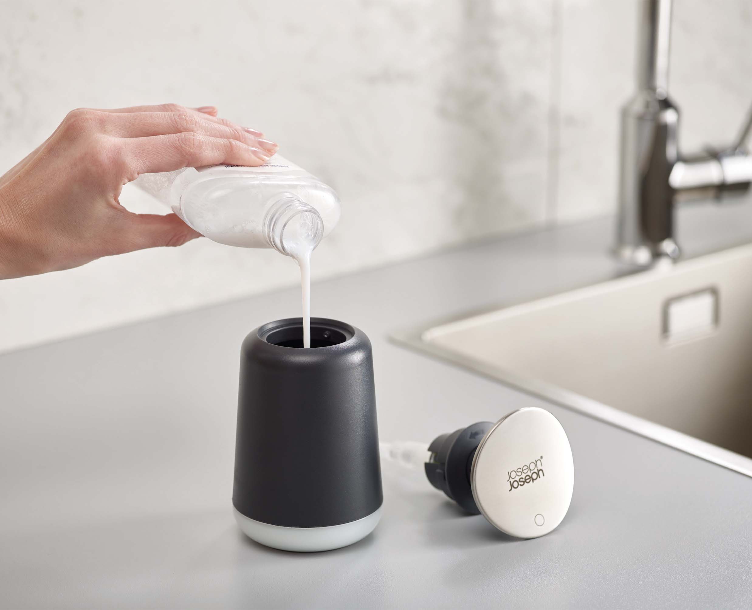 joseph-joseph-presto-grey-hygienic-soap-dispenser-250ml-wrist-pump image 5