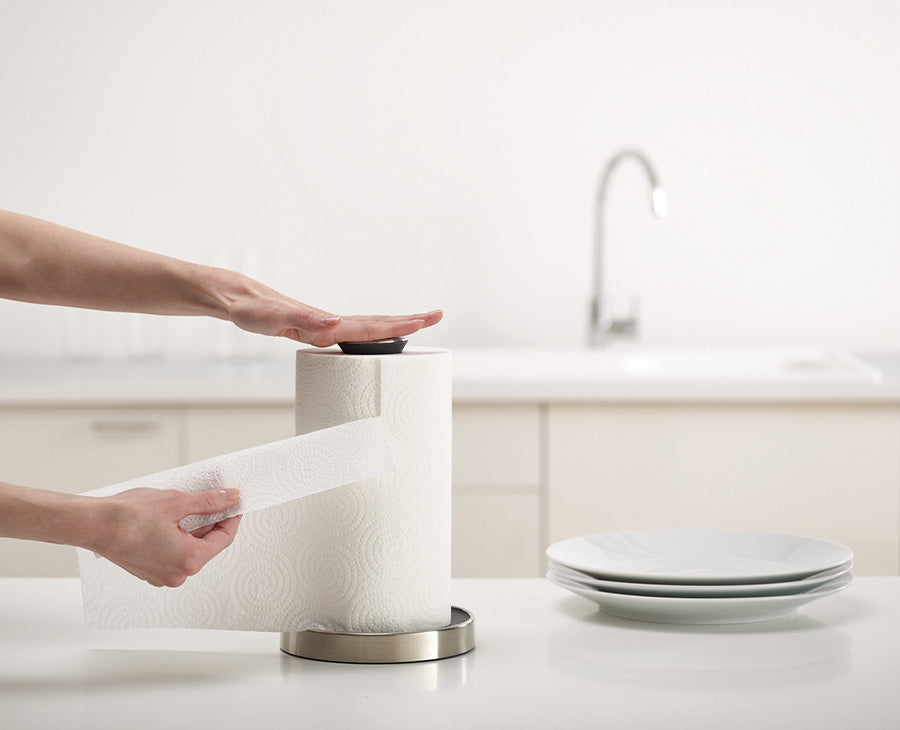 joseph-joseph-push-tear-grey-kitchen-roll-holder-push-to-lock-design-non-slip-ba image 2