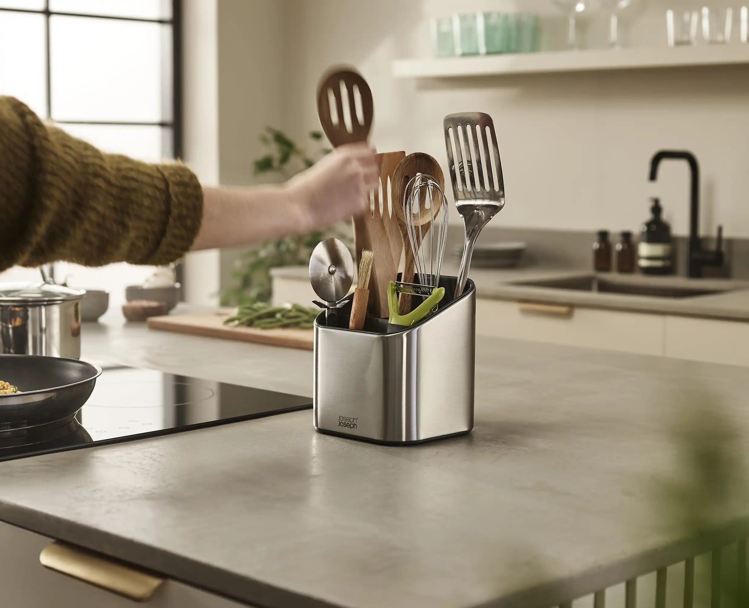 joseph-joseph-surface-tiered-stainless-steel-utensil-pot-organizer-with-dividers image 3