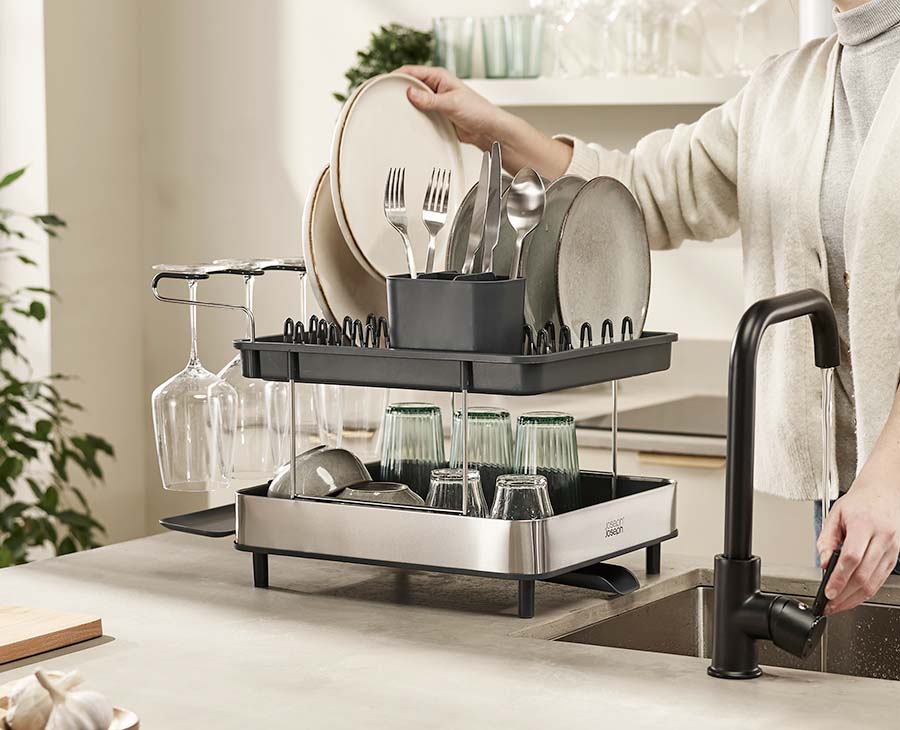 joseph-joseph-excel-stainless-steel-2-tier-dish-rack-high-capacity-drying-with-w image 2