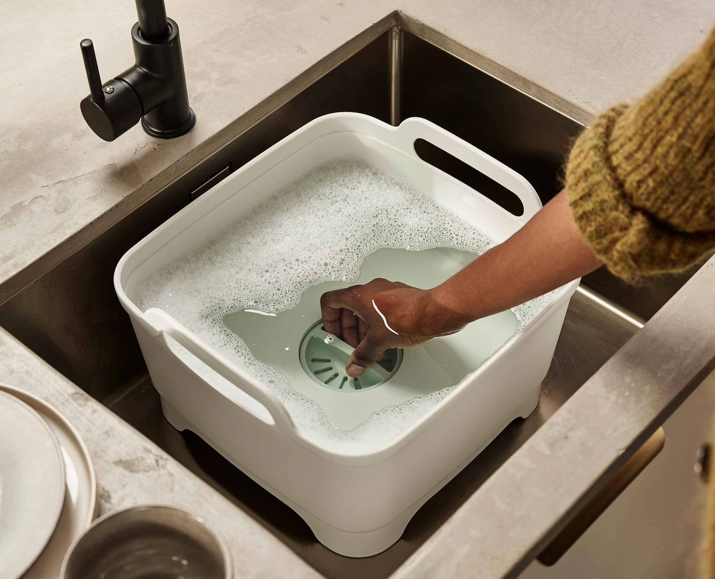 joseph-joseph-3-piece-stone-green-dish-drainer-washing-up-bowl-brush-set image 5