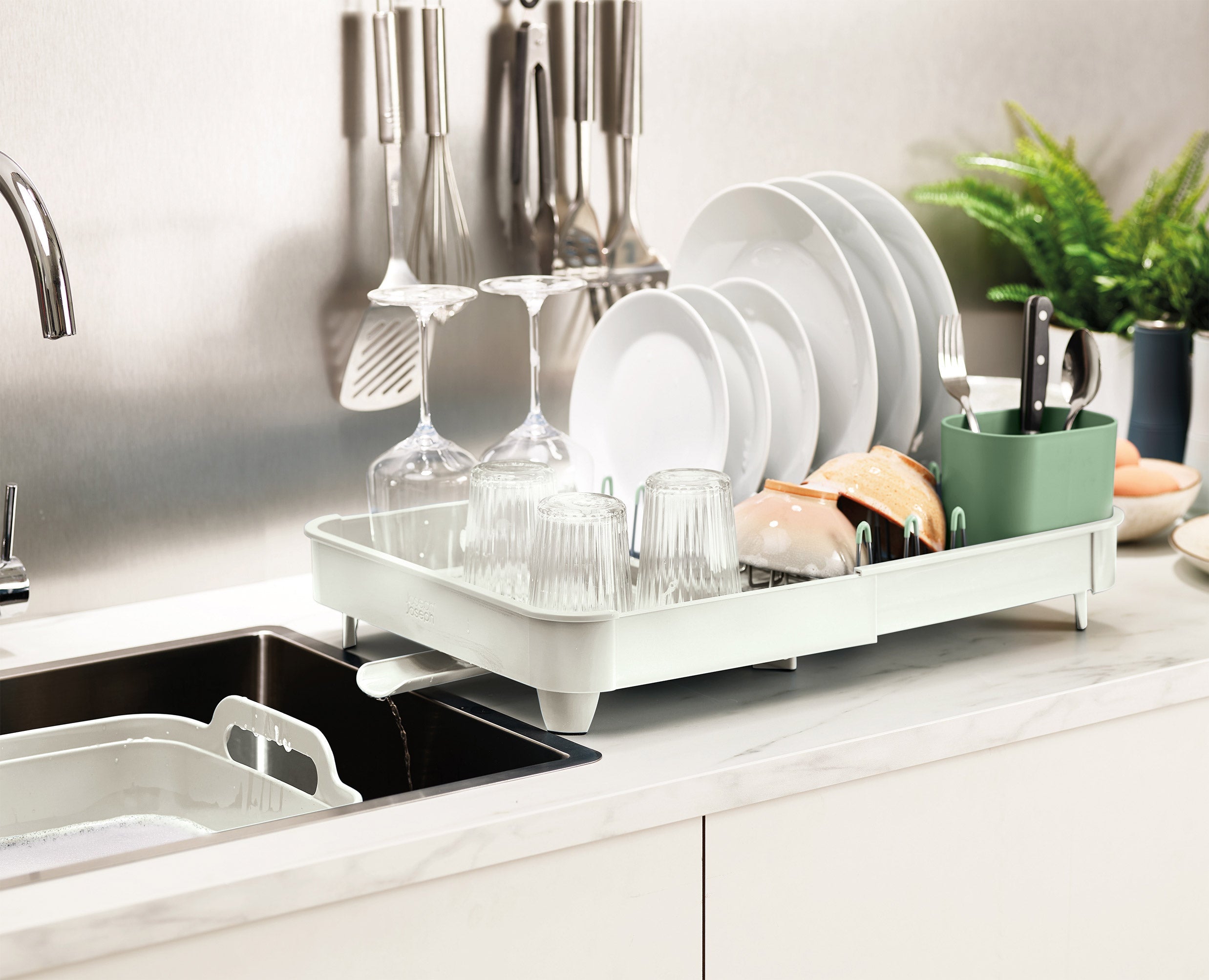 joseph-joseph-3-piece-stone-green-dish-drainer-washing-up-bowl-brush-set image 4