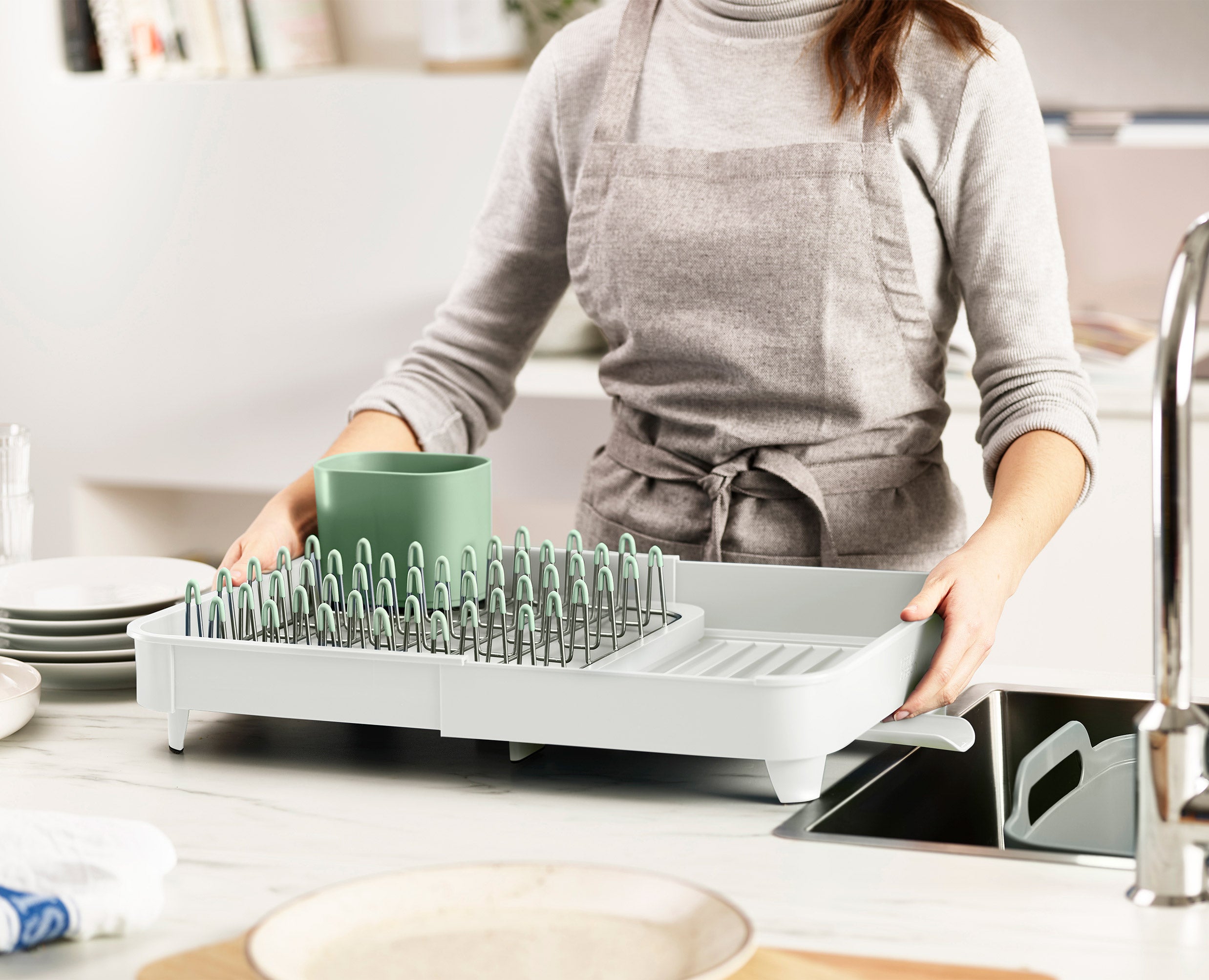 joseph-joseph-3-piece-stone-green-dish-drainer-washing-up-bowl-brush-set image 2