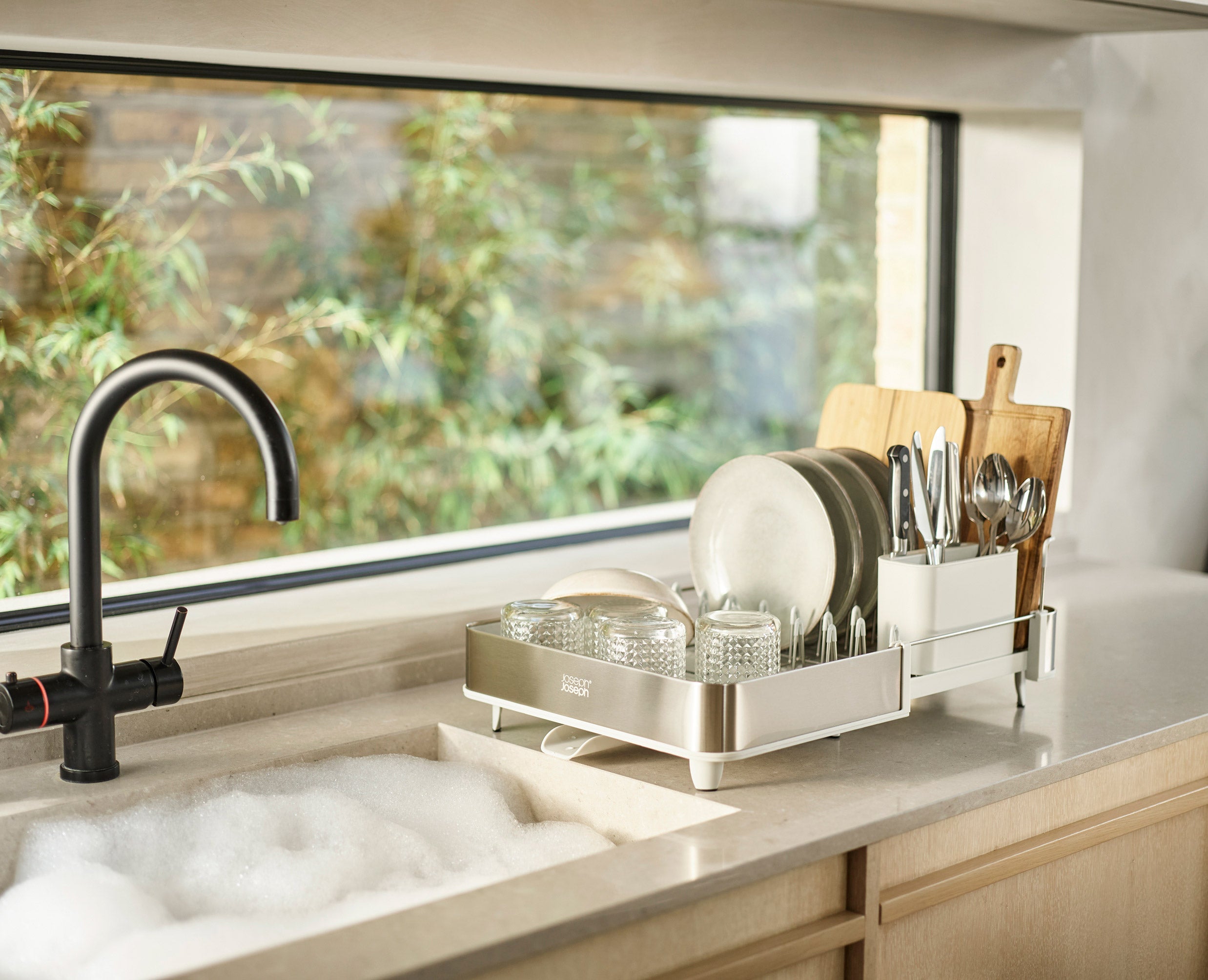 joseph-joseph-2-piece-stone-drainer-sink-organisation-set-expandable-dish-draine image 2