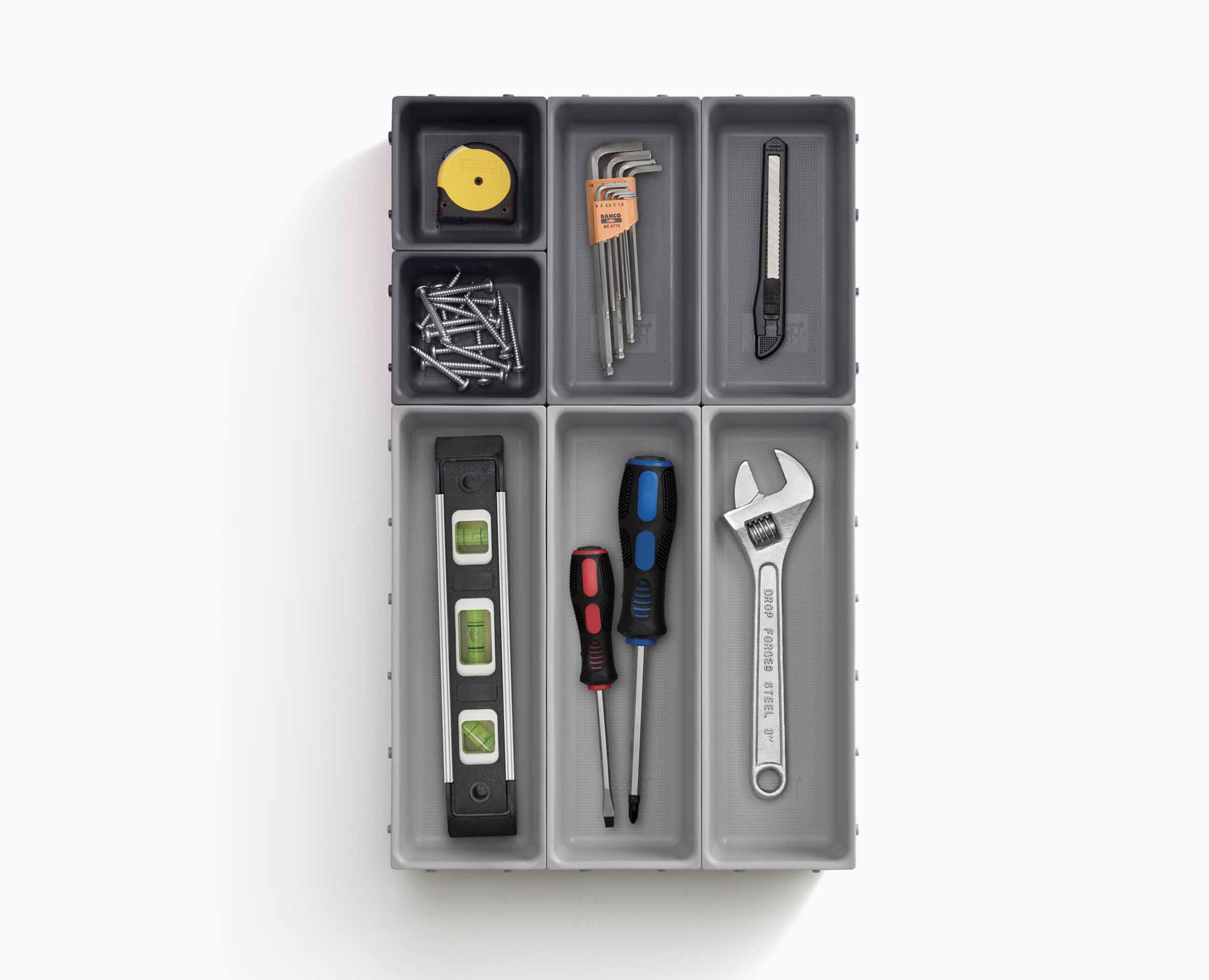 joseph-joseph-blox-7-piece-grey-drawer-organiser-set-modular-design image 7