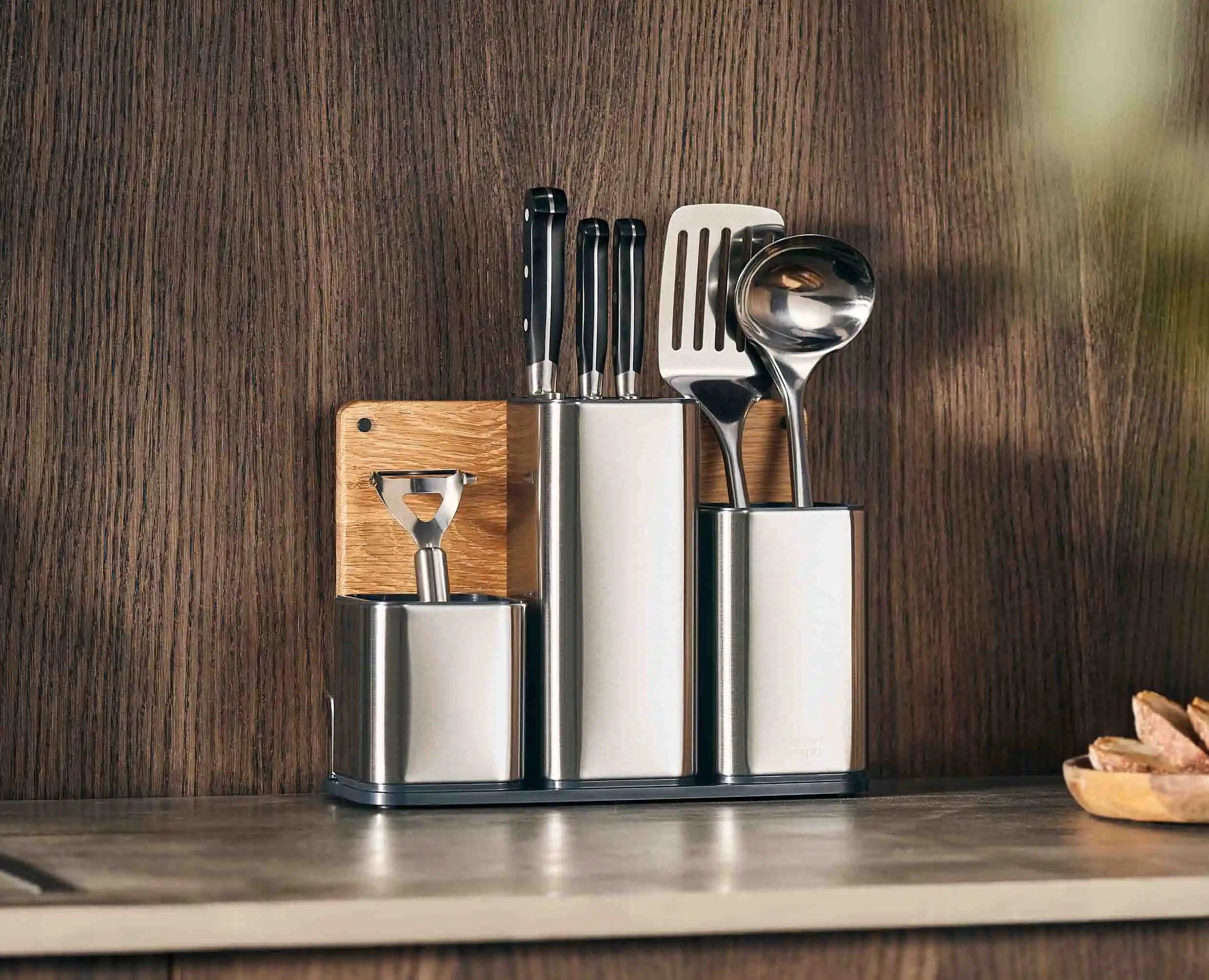 joseph-joseph-counterstore-stainless-steel-worktop-organiser-with-oak-board image 3