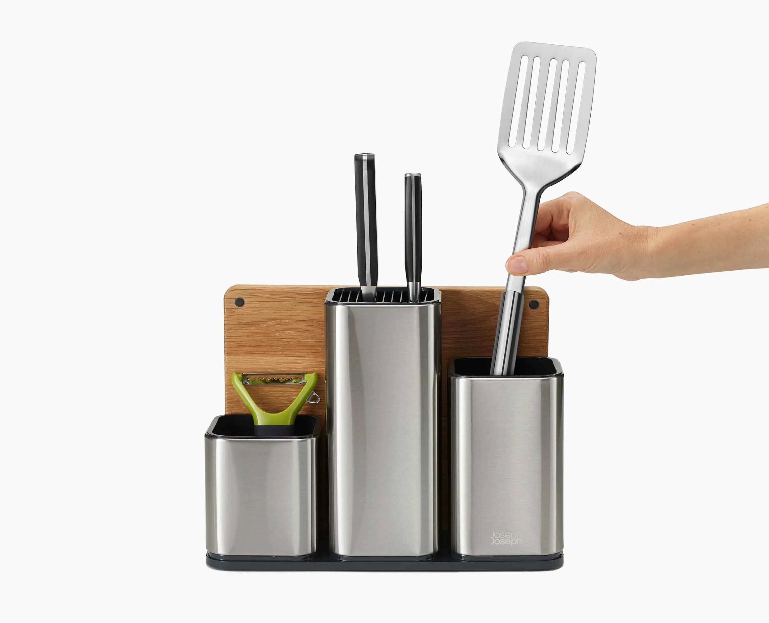 joseph-joseph-counterstore-stainless-steel-worktop-organiser-with-oak-board image 4