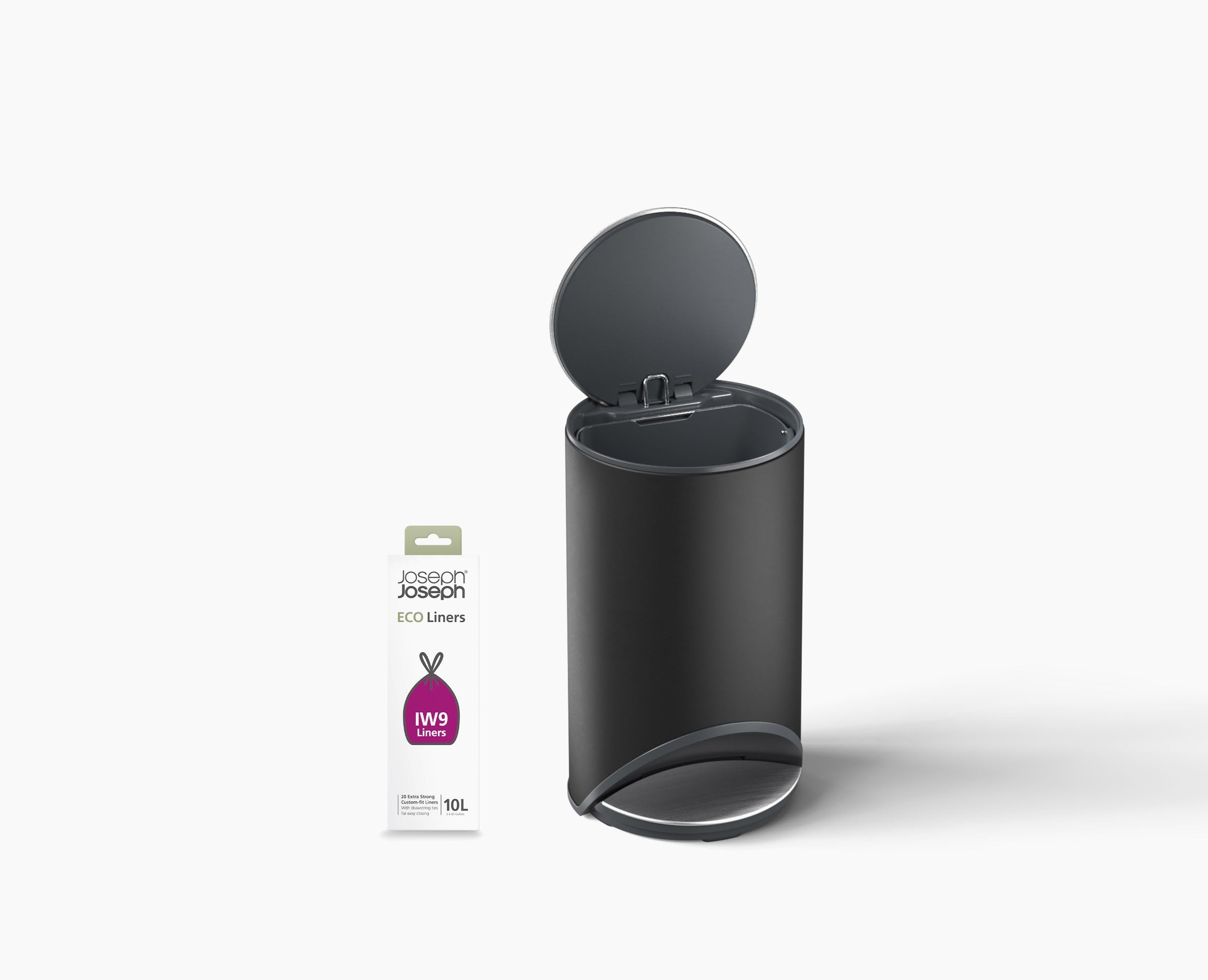 joseph-joseph-arc-10l-easy-push-matt-black-pedal-bin-starter-set-with-recycled-l image 3
