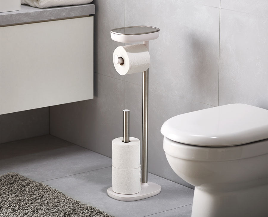 joseph-joseph-easystore-stainless-steel-toilet-roll-holder-with-shelf-and-base-s image 2