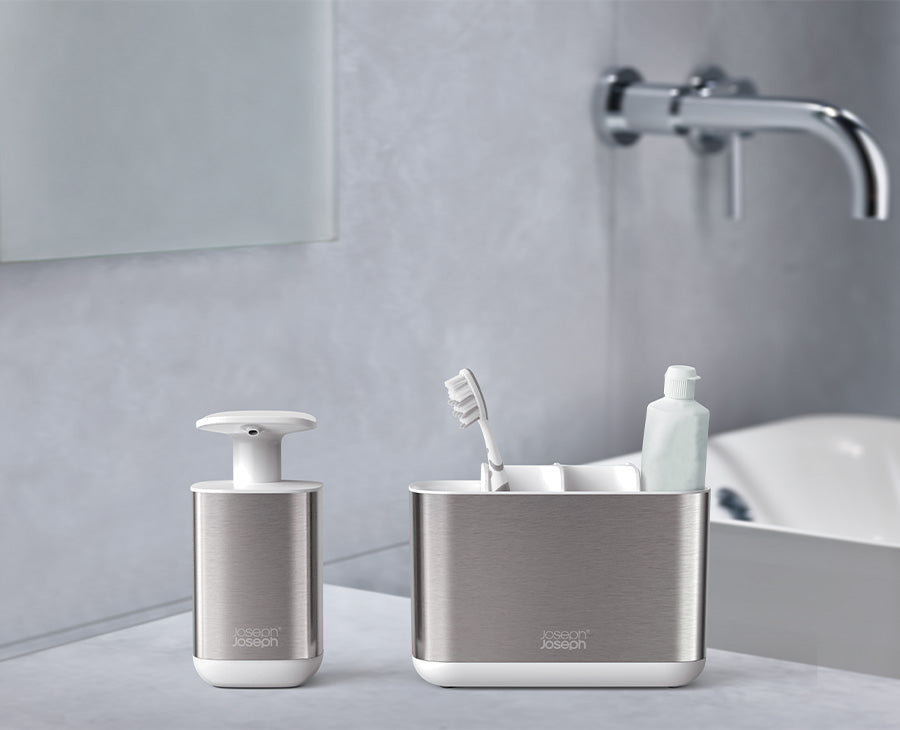 joseph-joseph-2-piece-stainless-steel-bathroom-sink-set-with-soap-pump-and-tooth image 2