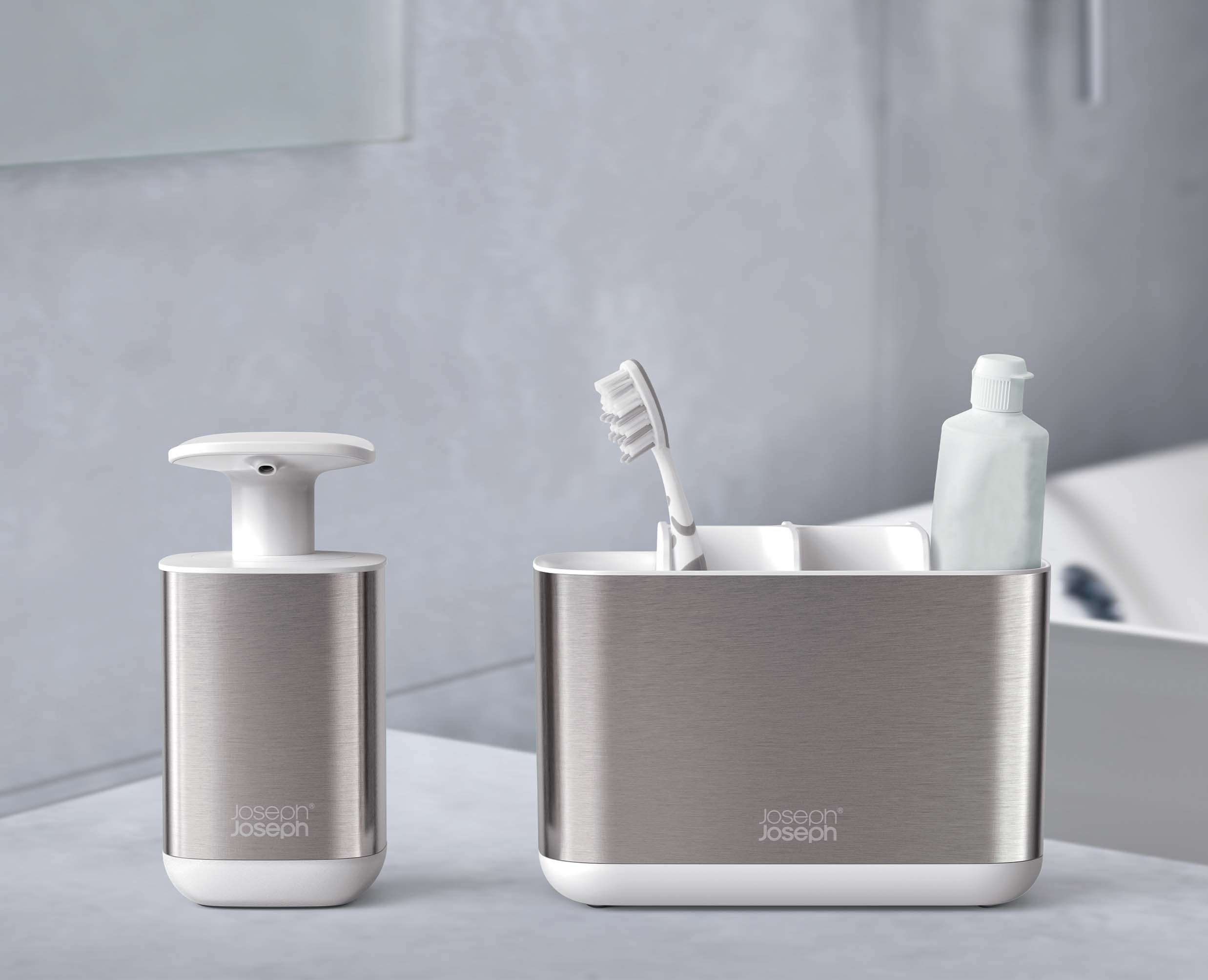 joseph-joseph-2-piece-stainless-steel-bathroom-sink-set-with-soap-pump-and-tooth image 3