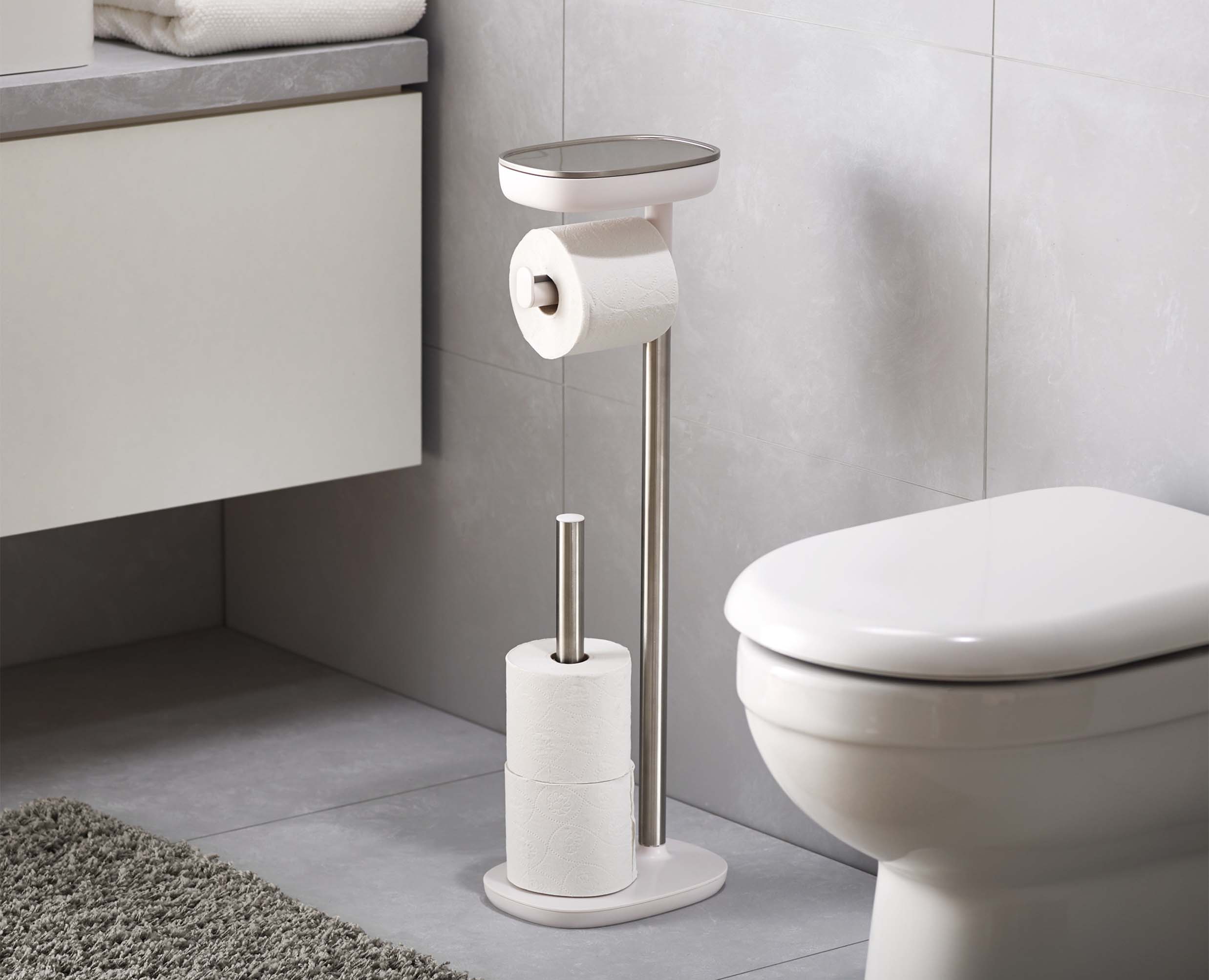 joseph-joseph-easystore-stainless-steel-toilet-roll-holder-with-shelf-and-base-s image 3