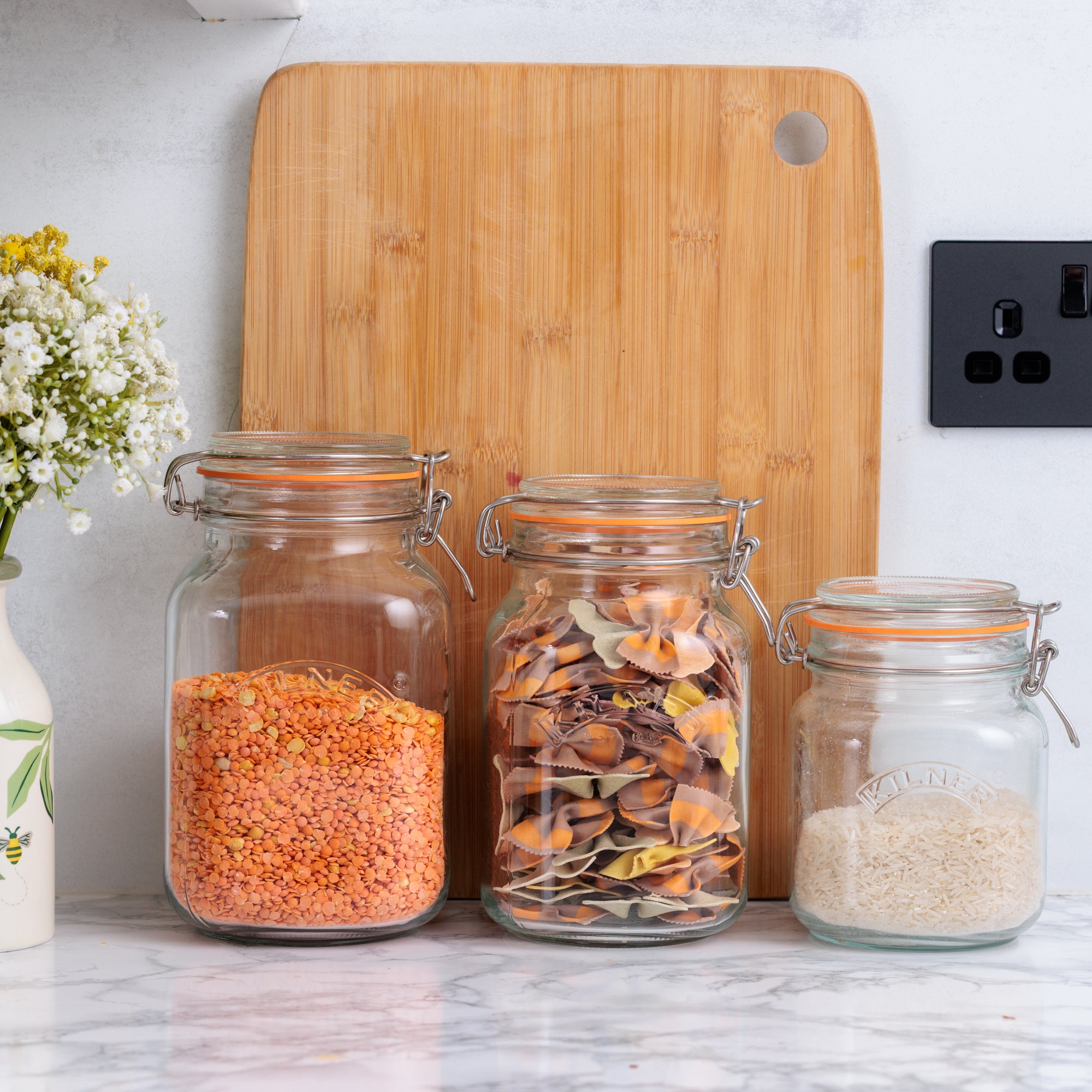kilner-square-clip-top-jars-set-of-3-34oz-51oz-68oz-for-space-saving-storage image 4